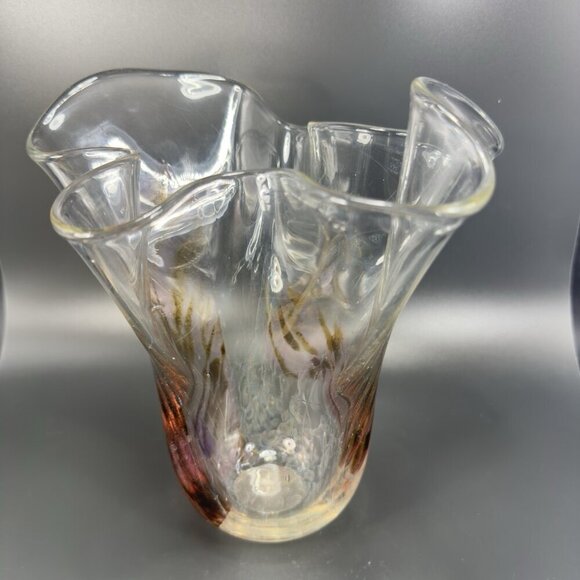 Hand Blown Venetian Art Glass Vase Vessel Hand Made Glass Iridescent Speckled - Picture 14 of 16